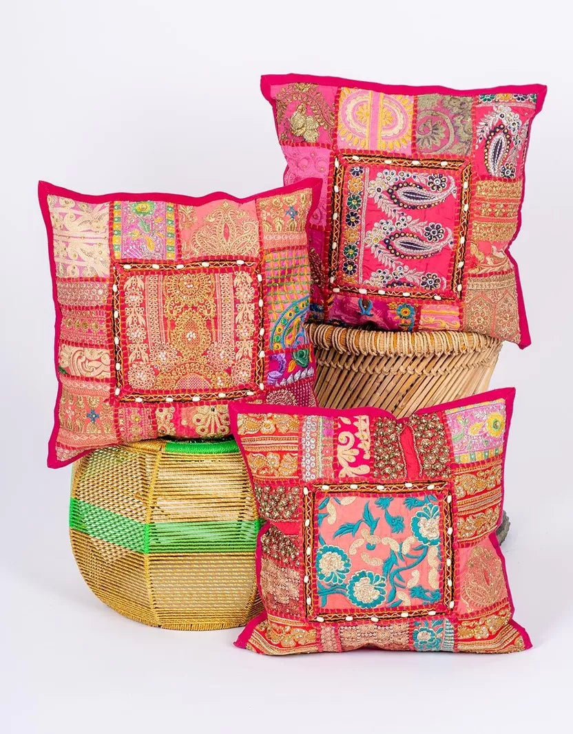 Housse de coussin rose bohème faite main 40x40 | Kimago