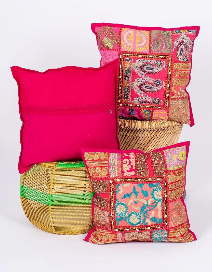Housse de coussin rose bohème faite main 40x40 | Kimago